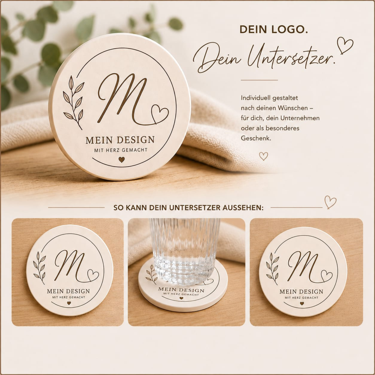 Personalisiertes Glasuntersetzer 4er-Set